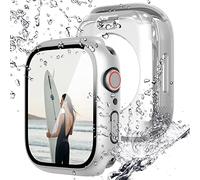 NewWays Lot de 2 films de protection d'écran étanches compatibles avec Apple Watch de 40 mm Series 6 5 4 SE (2025-2020) avec verre trempé, iWatch coque de protection complète en polycarbonate rigide