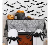 Newwiee Kit de décorations de cheminée d'Halloween 51 pièces avec toile d'araignée géante, écharpe de cheminée, araignées en peluche avec chauve-souris effrayantes 3D pour décoration de fête