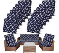Newwiee Lot de 12 Housses de Coussin de Rechange Extensibles pour canapé, Chaise, Porche, Meubles de terrasse, flexibilité et lavables (marocain, Bleu Marine)