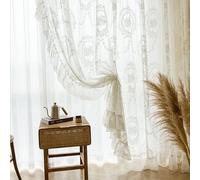 NewWPKIRA Lot de 2 panneaux de rideaux transparents en dentelle avec broderie florale de style princesse française rétro avec volants pour chambre à coucher, salon, passe-tringle (blanc, 140 x 241 cm