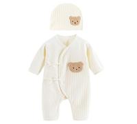 Newwyt bébé Coton Combinaison & Bonnet Chapeau à Manches Longues Barboteuse Infantile Combinaisons Printemps Body Dessin animé Ours Tenue Respirante
