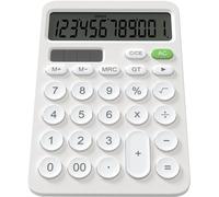 NEWYES Calculatrice solaire de bureau - Grand écran LCD et bouton sensible - Pour étudiant - Double alimentation solaire et batterie - Blanc