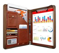 NEWYES Porte-Document en Cuir PU avec fermeture éclair, Cadeaux pour Homme et Femme, sac de Conférence, Agenda d'affaires, Portefeuille, Chemise de dossiers, Marron, 33,5 * 25 * 3,5 CM