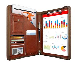 NEWYES Porte-Document En Cuir PU Avec Fermeture Éclair, Cadeaux Pour Homme Et Femme, Sac De Conférence, Agenda D'affaires, Portefeuille, Chemise De Dossiers, Marron, 33,5 * 25 * 3,5 CM