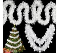 NewZC 12m Grosse Guirlande de Noël Blanche Intérieur et Exterieur Guirlande Sapin Artificiel - Couronne de Noel Blanc Christmas Wreath Decoration pour Tour de Porte Fenêtre Cheminee Rambarde Escalier
