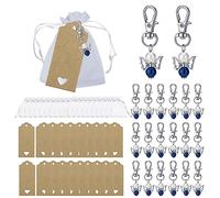 NewZC Lot de 20 Pendentifs de Baptême Cadeau De Souvenir aux Invités Faveur De Mariage Porte-clés Ange de Perle/Sachets en Organza/Etiquette pour Communion Confirmation Cadeau Souvenir de Fête