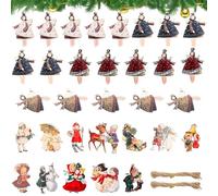 NewZC Lot de 32 Pièces Decoration Sapin Noel Bois inclure 12 Style Pendentif Suspension de Noël Vintage et 4 Style Ange Sapin de noel - Christmas Tree Décoration pour Porte Fenêtre Escaliers Cheminées