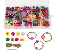 NewZC Lot de 400 Pièces Perles en Bois Filles pour Bricolage Bracelets et Colliers - Kit Fabrication Bracelet avec 11 Types Colorées Perles à Enfiler Cadeau Creation Bijoux Fille