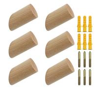 NewZC Lot de 6 Crochets Muraux en Bois de Hêtre 3x6cm Chambre Patere Murale Manteau - Porte Chapeau Mural Rond bois pour Suspendre Manteaux Serviettes Chapeaux Sacs - Charge Maximale 15kg
