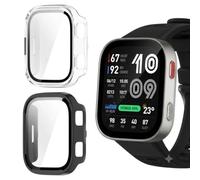NEWZEROL 2 Pièces Coques de Protection Compatible pour Amazfit Bip Max | Cadre de Protection PC + Coque de Protection d'écran en Verre Trempé pour Amazfit Bip Max - Noir/Transparent
