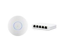 NexaCore - Pack Ubiquiti U6+ + UniFi Switch Flex Mini - Point d’accès WiFi 6 (1500 ft², 2x2 MIMO, 300+ Clients) + Switch 5 Ports Gigabit géré, USB-C/PoE - Blanc