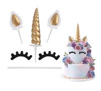 Nexaflow 6 Pièces Doré Licorne Décorations Gâteau Cake Topper Licorne | Toppers Mignons avec Cornes, Oreilles et Cils pour Décoration de Gâteau d'Anniversaire, Mariage et Fêtes à Thème