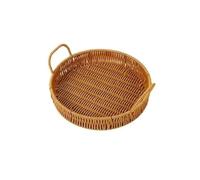NexaGeniX Cuisine Handwoven Storage Tray Round Shape Fruit Vegetable Wicker Rattan Threads Basket with Handle Étagère à fruits(Petit)