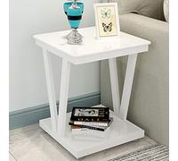 NexaGeniX Table Basse d'appoint en Verre trempé, Table de Bistro for extérieur, Jardin, pelouse, Balcon, Piscine, carrée avec Cadre métal, Rangement Table Basse Jardin(Blanc)