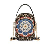 Nexawaveo Abstrait Noir Léopard Rembourré Sac À Bandoulière Petite Épaule Portefeuille Femmes Sacs À Main Téléphone Portefeuille Avec Chaîne, Motif Folklore Multicolore