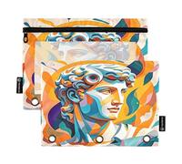 Nexawaveo Artdeco Lot de 2 trousses à crayons orange portrait pour classeur à 3 anneaux, fermeture éclair lisse avec fenêtre en PVC transparent pour fournitures scolaires