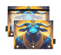 Nexawaveo Artistic Bull Lot de 2 trousses à crayons noires pour classeur à 3 anneaux Fermeture éclair lisse avec fenêtre en PVC transparent pour fournitures scolaires