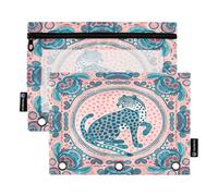 Nexawaveo Artistic Cheetah Peach Lot de 2 trousses à crayons pour classeur à 3 anneaux Fermeture éclair lisse avec fenêtre en PVC transparent pour fournitures scolaires