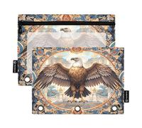 Nexawaveo Beautiful Bird Lot de 2 trousses à crayons pour classeur à 3 anneaux Fermeture éclair lisse avec fenêtre en PVC transparent pour fournitures scolaires Bleu