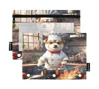 Nexawaveo Cartoon Dog Chef Lot de 2 trousses à crayons pour classeur à 3 anneaux Fermeture éclair lisse avec fenêtre en PVC transparent pour fournitures scolaires