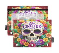 Nexawaveo Cinco De Mayo Lot de 2 trousses à crayons avec fermeture éclair lisse et fenêtre en PVC transparent Motif tête de mort Pour fournitures scolaires