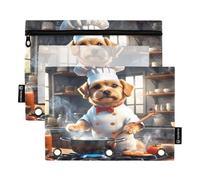 Nexawaveo Dog Chef Lot de 2 trousses à crayons pour classeur à 3 anneaux Fermeture éclair lisse avec fenêtre en PVC transparent pour fournitures scolaires