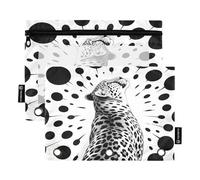 Nexawaveo Dot Art Lot de 2 trousses à crayons léopard noir et blanc pour classeur à 3 anneaux Fermeture éclair lisse avec fenêtre en PVC transparent pour fournitures scolaires