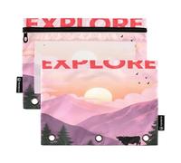 Nexawaveo Dramatic Bull Sunset Lot de 2 trousses à crayons pour classeur à 3 anneaux Fermeture éclair lisse avec fenêtre en PVC transparent pour fournitures scolaires