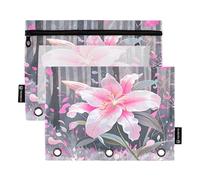 Nexawaveo Enchanted Lily Forest Lot de 2 trousses à crayons pour classeur à 3 anneaux Fermeture éclair lisse avec fenêtre en PVC transparent pour fournitures scolaires