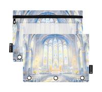 Nexawaveo Enchanting Church Interior Lot de 2 trousses à crayons pour classeur à 3 anneaux Fermeture éclair lisse avec fenêtre en PVC transparent pour fournitures scolaires