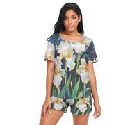 Nexawaveo Ensemble de pyjama à manches courtes avec poches pour femme Taille S à 2XL, Iris style mosaïque, X-Large