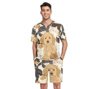 Nexawaveo Ensemble de pyjama doux pour homme, vêtement de nuit d'été à manches courtes avec poche, tailles S à 2XL, Chien parmi les chats, L