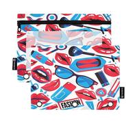 Nexawaveo Fashion Icons Lot de 2 trousses à crayons blanches pour classeur à 3 anneaux Fermeture éclair lisse avec fenêtre en PVC transparent pour fournitures scolaires