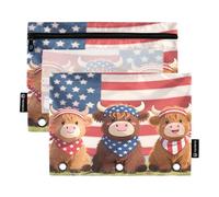 Nexawaveo Festive Bulls Flag Lot de 2 trousses à crayons pour classeur à 3 anneaux Fermeture éclair lisse avec fenêtre en PVC transparent pour fournitures scolaires