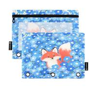 Nexawaveo Fox Among Lot de 2 trousses à crayons pour classeur à 3 anneaux Fermeture éclair lisse avec fenêtre en PVC transparent pour fournitures scolaires
