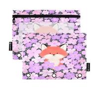 Nexawaveo Fox Among Lot de 2 trousses à crayons pour classeur à 3 anneaux Fermeture éclair lisse avec fenêtre en PVC transparent pour fournitures scolaires