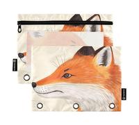 Nexawaveo Fox Head Lot de 2 trousses à crayons beige chaud pour classeur à 3 anneaux Fermeture éclair lisse avec fenêtre en PVC transparent pour fournitures scolaires