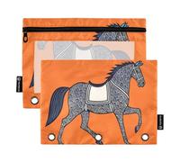 Nexawaveo Graphic Line Lot de 2 trousses à crayons pour classeur à 3 anneaux Fermeture éclair lisse avec fenêtre en PVC transparent pour fournitures scolaires Orange