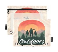 Nexawaveo Group Silhouette Mountain Lot de 2 trousses à crayons pour classeur à 3 anneaux Fermeture éclair lisse avec fenêtre en PVC transparent pour fournitures scolaires