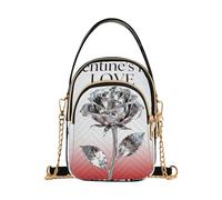 Nexawaveo Joli petit sac à main à bandoulière pour femme, sac à main matelassé, sac à bandoulière, sac à main pour téléphone, portefeuille, chaîne, Rose métallique Valentine Art