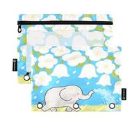 Nexawaveo Lot de 2 trousses à crayons à fleurs et éléphants pour classeur à 3 anneaux, fermeture éclair lisse avec fenêtre en PVC transparent pour fournitures scolaires