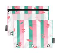 Nexawaveo Lot de 2 trousses à crayons à rayures florales et feuilles pour classeur à 3 anneaux, fermeture éclair lisse avec fenêtre en PVC transparent pour fournitures scolaires