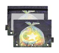 Nexawaveo Lot de 2 trousses à crayons avec fenêtre en PVC transparent Motif lune et étoile pour classeur à 3 anneaux