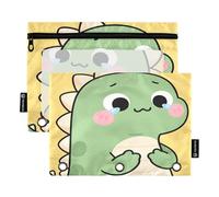 Nexawaveo Lot de 2 trousses à crayons avec fermeture éclair lisse en PVC transparent pour classeur à 3 anneaux, motif dinosaure vert et jaune