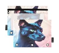 Nexawaveo Lot de 2 trousses à crayons avec fermeture éclair lisse et fenêtre en PVC transparent Motif chien noir dégradé