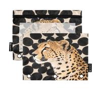 Nexawaveo Lot de 2 trousses à crayons avec fermeture éclair lisse et fenêtre en PVC transparent Motif léopard Noir
