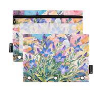 Nexawaveo Lot de 2 trousses à crayons avec fermeture éclair lisse et fenêtre en PVC transparent pour classeur à 3 anneaux, fournitures scolaires Motif fleurs aquarelles