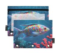 Nexawaveo Lot de 2 trousses à crayons colorées avec fermeture éclair lisse et fenêtre en PVC transparent pour classeur à 3 anneaux, fournitures scolaires