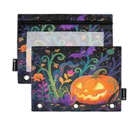 Nexawaveo Lot de 2 trousses à crayons d'Halloween avec fermeture éclair lisse et fenêtre en PVC transparent pour classeur à 3 anneaux, fournitures scolaires
