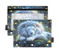 Nexawaveo Lot de 2 trousses à crayons Enchanted White Lion Forest pour classeur à 3 anneaux, fermeture éclair lisse avec fenêtre en PVC transparent pour fournitures scolaires